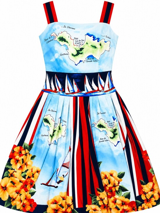 Metisu Dresses & Skirts - Rare METISU St. Barts Map Print Fit & Flare Dress | Nautical Sailboat Resort | S